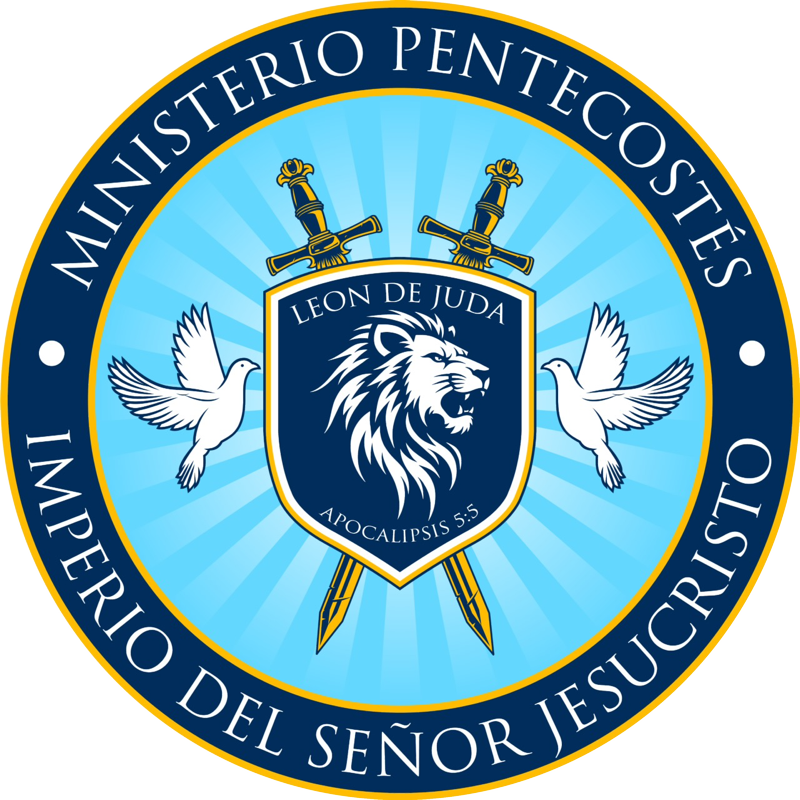 Escudo del Ministerio: un león rodeado de dos espadas, con dos palomas a los lados